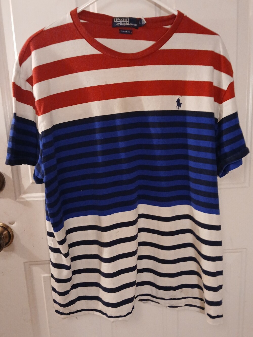 Polo by Ralph Lauren Red, White & Blue Striped Short Sleeve Tee Mens Large
